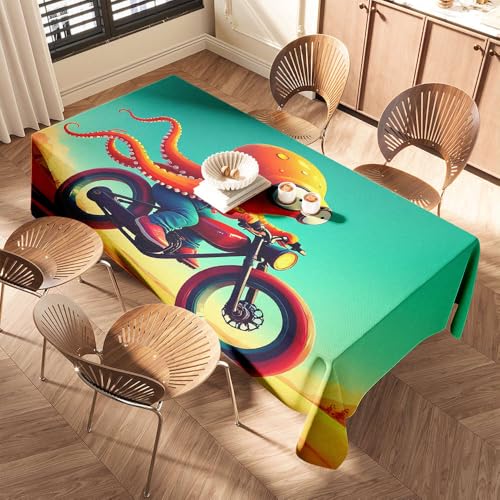 Schwarze Tischdecken Ein Oktopus fährt ein Motorrad in einer Wüstenlandschaft Elastische Rand-Tischdecke Rechteckige Tischdecke Tischdecke Rechteckig Tisch von DTWE