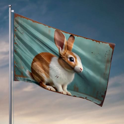 Stuff For Your Room A Cute Brown And White Rabbit. Flagge, Wohnmobil-Flagge, Stranddekoration für Zuhause (120 x 180 cm) von DTWE