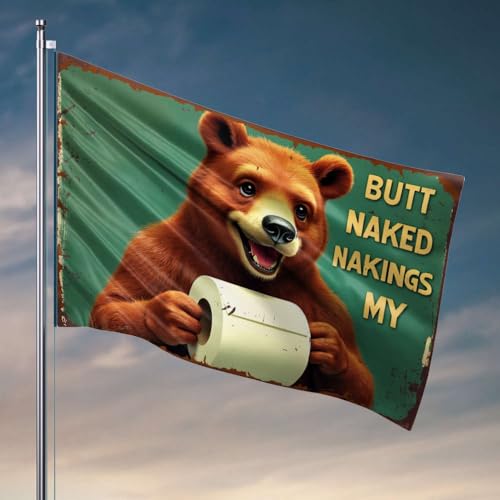 Stuff For Your Room Ein Bär hält Toilettenpapier mit dem Text "Butt Naked Nakings My Flagge, Wohnmobil-Flagge, Stranddekoration für Zuhause (30 x 45 cm) von DTWE