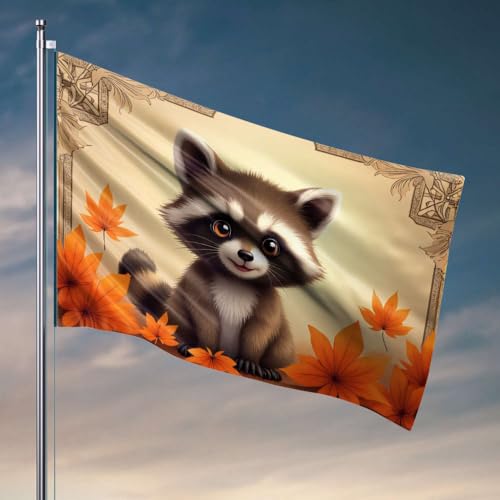 Stuff For Your Room Ein süßer Waschbär umgeben von Herbstblättern. Flagge, Wohnmobil-Flagge, Stranddekoration für Zuhause (152 x 244 cm) von DTWE
