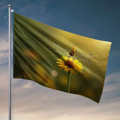 Wandflaggen für Jungs, Libelle auf gelber Blume, lustige Flaggen für Jungenzimmer (30 x 45 cm) von DTWE