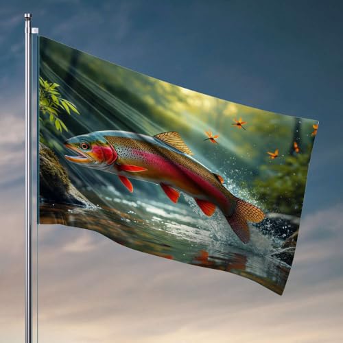 Wandflaggen für Jungs Ein bunter Fisch springt aus dem Wasser, umgeben von Schmetterlingen. Lustige Flaggen für Jungenzimmer (30 x 45 cm) von DTWE