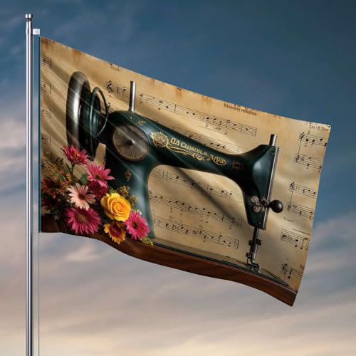 Wohnheim-Wanddekoration für College-Jungen, Vintage-Nähmaschine mit Blumen, Flagge, Badezimmer, Hausbar, Zubehör (152 x 244 cm) von DTWE