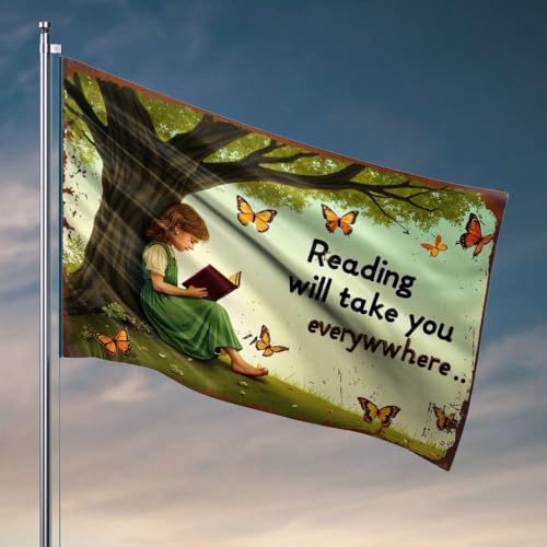 Zimmertür-Dekoration, Aufschrift "Reading Will Take You Everywhere", College-Zimmer-Schild, Mädchenflaggen für Schlafzimmer (120 x 180 cm) von DTWE