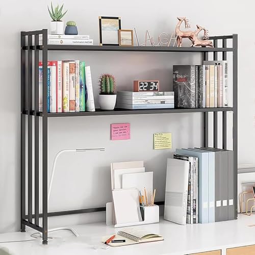 2-stöckiger Schreibtischaufsatz aus Metall, verstellbares Organizer-Regal for Wohnheime, freistehendes Schreibtisch-Bücherregal for das Home-Office im Wohnheim(Black,75cm/29.5in) von DTWEFF