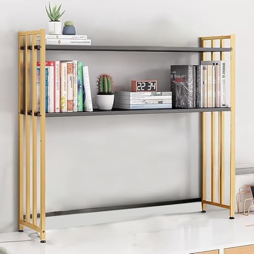 DTWEFF Schreibtischaufsatz aus Metall for Wohnheime, 2-stöckiges Organizer-Regal for Wohnheime, Schreibtisch-Bücherregal mit verstellbarem Präsentationsständer(Gold and Black,55cm21.6in) von DTWEFF