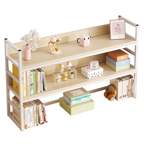 Schreibtisch-Bücherregal-Organizer, 3-stöckiges Bücherregal aus Holz und Metall, Mehrzweck-Schreibtischaufsteller for Wohnheime, offenes Schreibtisch-Aufbewahrungsregal for Wohnheime, Büros und Zuhaus von DTWEFF