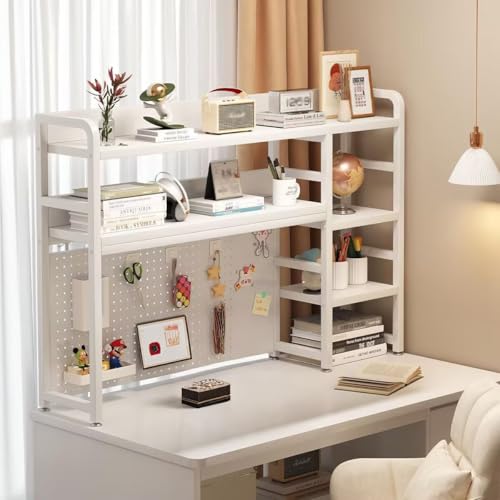 Schreibtischaufsatz aus Karbonstahl mit Stecktafel aus Metall, 3-stufiger Schreibtischregal-Organizer mit hoher Kapazität for Büro, Wohnheim, Arbeitszimmer(White,135cm/53in) von DTWEFF