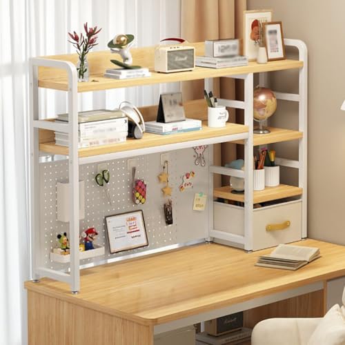Schreibtischaufsatz aus Karbonstahl mit Stecktafel aus Metall, 3-stufiger Schreibtischregal-Organizer mit hoher Kapazität for Büro, Wohnheim, Arbeitszimmer(Wood color,135cm/53in) von DTWEFF
