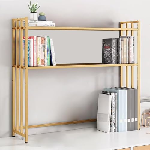 Schreibtischaufsatz aus Metall for Wohnheime, 2-stöckiges Organizer-Regal for Wohnheime, Schreibtisch-Bücherregal mit verstellbarem Präsentationsständer for Home Office und College(Gold,95cm/37.4in) von DTWEFF