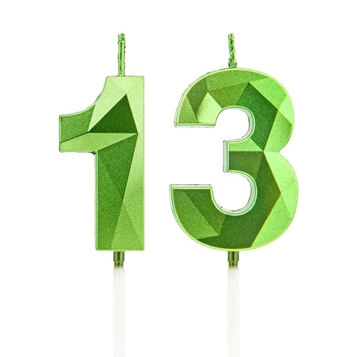 13 Geburtstag Kerzen, Grün Zahlenkerzen Geburtstagsdeko, Happy Birthday Cake Toppers für Geburtstagsfeiern Hochzeiten Firmenjubiläen (Grün, 13) von DTXLX