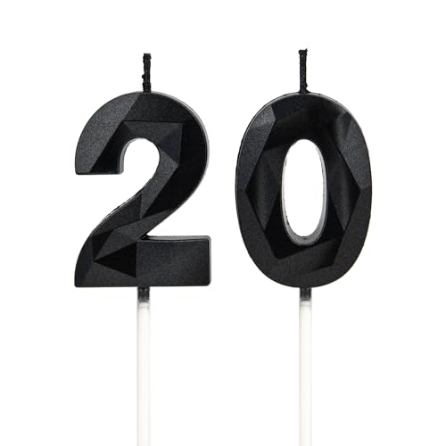 Geburtstagskerzen Zahlen 20，3D Schwarz Kerzen Geburtstag für Kuchen geburtstagsdeko, Geburtstag Kerzen Zahlen, Geburtstagskerzen Kinder für Partys, Hochzeiten, Firmenfeiern, Jubiläen von DTXLX