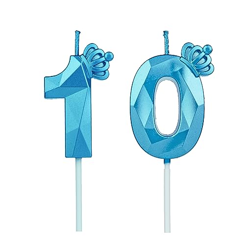 Geburtstagskerzen Zahlen 10 mit Krone，Kerzen Geburtstag für Kuchen geburtstagsdeko, Geburtstag Kerzen Zahlen, Geburtstagskerzen Kinder für Partys, Hochzeiten, Firmenfeiern, Jubiläen (Blau #10) von DTXLX