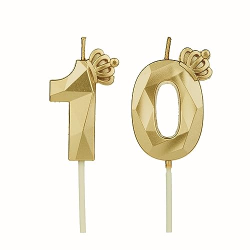 Geburtstagskerzen Zahlen 10 mit Krone，Kerzen Geburtstag für Kuchen geburtstagsdeko, Geburtstag Kerzen Zahlen, Geburtstagskerzen Kinder für Partys, Hochzeiten, Firmenfeiern, Jubiläen (Gold #10) von DTXLX