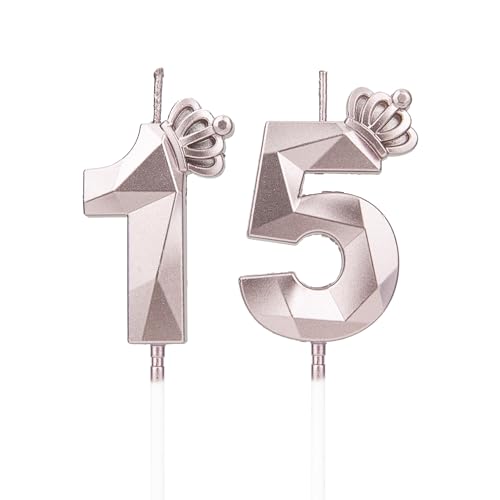 Geburtstagskerzen Zahlen 15 mit Krone，Kerzen Geburtstag für Kuchen geburtstagsdeko, Geburtstag Kerzen Zahlen, Geburtstagskerzen Kinder für Partys, Hochzeiten, Firmenfeiern, Jubiläen (Rosegold #15) von DTXLX