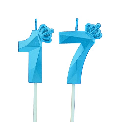 Geburtstagskerzen Zahlen 17 mit Krone，Kerzen Geburtstag für Kuchen geburtstagsdeko, Geburtstag Kerzen Zahlen, Geburtstagskerzen Kinder für Partys, Hochzeiten, Firmenfeiern, Jubiläen (Blau #17) von DTXLX