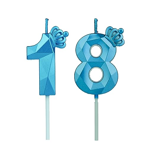 Geburtstagskerzen Zahlen 18 mit Krone，Kerzen Geburtstag für Kuchen geburtstagsdeko, Geburtstag Kerzen Zahlen, Geburtstagskerzen Kinder für Partys, Hochzeiten, Firmenfeiern, Jubiläen (Blau #18) von DTXLX