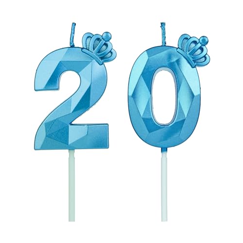 Geburtstagskerzen Zahlen 20 mit Krone，Kerzen Geburtstag für Kuchen geburtstagsdeko, Geburtstag Kerzen Zahlen, Geburtstagskerzen Kinder für Partys, Hochzeiten, Firmenfeiern, Jubiläen (Blau #20) von DTXLX