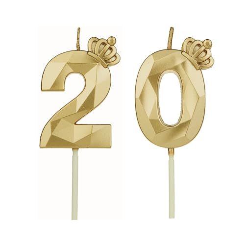 Geburtstagskerzen Zahlen 20 mit Krone，Kerzen Geburtstag für Kuchen geburtstagsdeko, Geburtstag Kerzen Zahlen, Geburtstagskerzen Kinder für Partys, Hochzeiten, Firmenfeiern, Jubiläen (Gold #20) von DTXLX