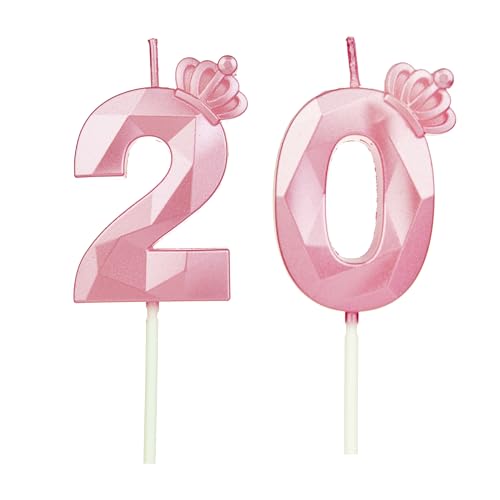 Geburtstagskerzen Zahlen 20 mit Krone，Kerzen Geburtstag für Kuchen geburtstagsdeko, Geburtstag Kerzen Zahlen, Geburtstagskerzen Kinder für Partys, Hochzeiten, Firmenfeiern, Jubiläen (Rosa #20) von DTXLX