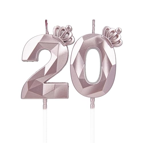 Geburtstagskerzen Zahlen 20 mit Krone，Kerzen Geburtstag für Kuchen geburtstagsdeko, Geburtstag Kerzen Zahlen, Geburtstagskerzen Kinder für Partys, Hochzeiten, Firmenfeiern, Jubiläen (Rosegold #20) von DTXLX