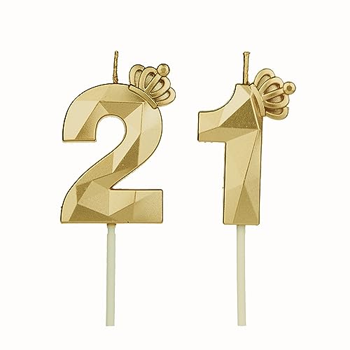 Geburtstagskerzen Zahlen 21 mit Krone，Kerzen Geburtstag für Kuchen geburtstagsdeko, Geburtstag Kerzen Zahlen, Geburtstagskerzen Kinder für Partys, Hochzeiten, Firmenfeiern, Jubiläen (Gold #21) von DTXLX