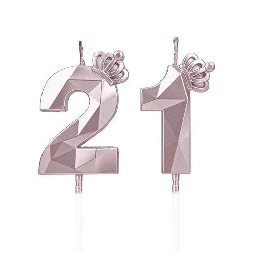 Geburtstagskerzen Zahlen 21 mit Krone，Kerzen Geburtstag für Kuchen geburtstagsdeko, Geburtstag Kerzen Zahlen, Geburtstagskerzen Kinder für Partys, Hochzeiten, Firmenfeiern, Jubiläen (Rosegold #21) von DTXLX