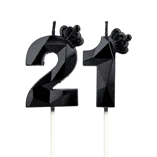 Geburtstagskerzen Zahlen 21 mit Krone，Kerzen Geburtstag für Kuchen geburtstagsdeko, Geburtstag Kerzen Zahlen, Geburtstagskerzen Kinder für Partys, Hochzeiten, Firmenfeiern, Jubiläen (Schwarz #21) von DTXLX