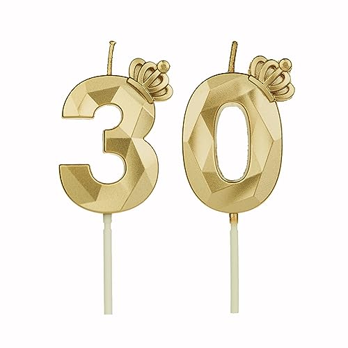 Geburtstagskerzen Zahlen 30 mit Krone，Kerzen Geburtstag für Kuchen geburtstagsdeko, Geburtstag Kerzen Zahlen, Geburtstagskerzen Kinder für Partys, Hochzeiten, Firmenfeiern, Jubiläen (Gold #30) von DTXLX