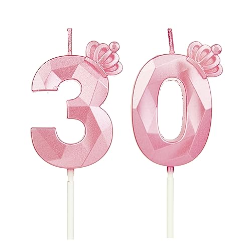 Geburtstagskerzen Zahlen 30 mit Krone，Kerzen Geburtstag für Kuchen geburtstagsdeko, Geburtstag Kerzen Zahlen, Geburtstagskerzen Kinder für Partys, Hochzeiten, Firmenfeiern, Jubiläen (Rosa #30) von DTXLX