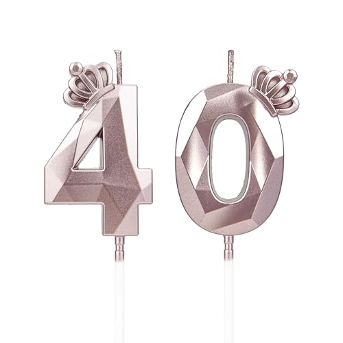 Geburtstagskerzen Zahlen 40 mit Krone，Kerzen Geburtstag für Kuchen geburtstagsdeko, Geburtstag Kerzen Zahlen, Geburtstagskerzen Kinder für Partys, Hochzeiten, Firmenfeiern, Jubiläen (Rosegold #40) von DTXLX