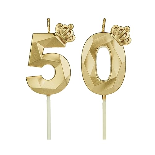 Geburtstagskerzen Zahlen 50 mit Krone，Kerzen Geburtstag für Kuchen geburtstagsdeko, Geburtstag Kerzen Zahlen, Geburtstagskerzen Kinder für Partys, Hochzeiten, Firmenfeiern, Jubiläen (Gold #50) von DTXLX