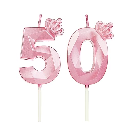 Geburtstagskerzen Zahlen 50 mit Krone，Kerzen Geburtstag für Kuchen geburtstagsdeko, Geburtstag Kerzen Zahlen, Geburtstagskerzen Kinder für Partys, Hochzeiten, Firmenfeiern, Jubiläen (Rosa #50) von DTXLX