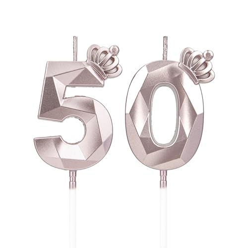 Geburtstagskerzen Zahlen 50 mit Krone，Kerzen Geburtstag für Kuchen geburtstagsdeko, Geburtstag Kerzen Zahlen, Geburtstagskerzen Kinder für Partys, Hochzeiten, Firmenfeiern, Jubiläen (Rosegold #50) von DTXLX