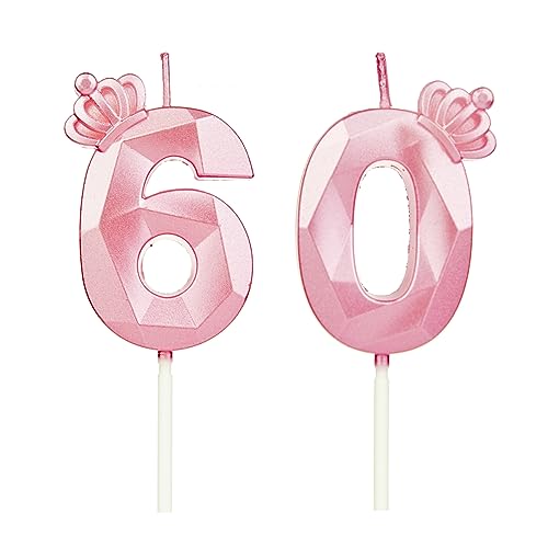 Geburtstagskerzen Zahlen 60 mit Krone，Kerzen Geburtstag für Kuchen geburtstagsdeko, Geburtstag Kerzen Zahlen, Geburtstagskerzen Kinder für Partys, Hochzeiten, Firmenfeiern, Jubiläen (Rosa #60) von DTXLX