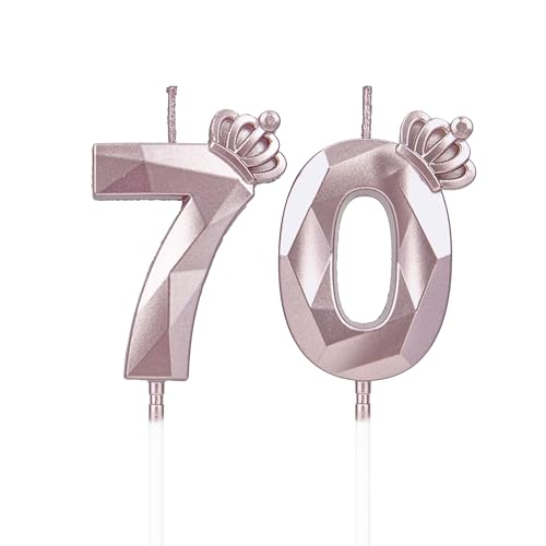 Geburtstagskerzen Zahlen 70 mit Krone，Kerzen Geburtstag für Kuchen geburtstagsdeko, Geburtstag Kerzen Zahlen, Geburtstagskerzen Kinder für Partys, Hochzeiten, Firmenfeiern, Jubiläen (Rosegold #70) von DTXLX