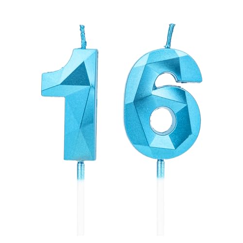 Geburtstagskerzen Zahlen16，3D Blau Kerzen Geburtstag für Kuchen geburtstagsdeko, Geburtstag Kerzen Zahlen, Geburtstagskerzen Kinder für Partys, Hochzeiten, Firmenfeiern, Jubiläen (Blau, 16) von DTXLX