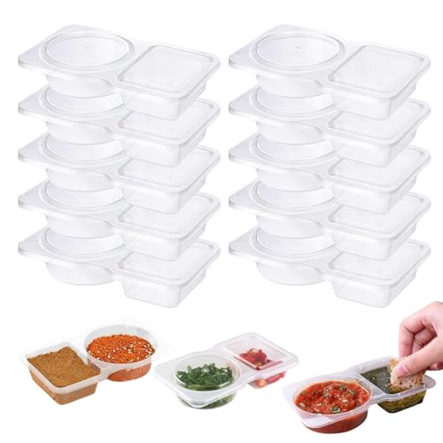 10 Stück Aufbewahrungsdosen mit Deckel, Mikrowellengeeignet, Zweikammer GewüRzbehäLter, 60ml+70ml Kleine Dosen, Auslaufsichere Saucenbecher, Mini-TiefküHldose, für Soßen Dips Gewürze (10) von DTXYBC