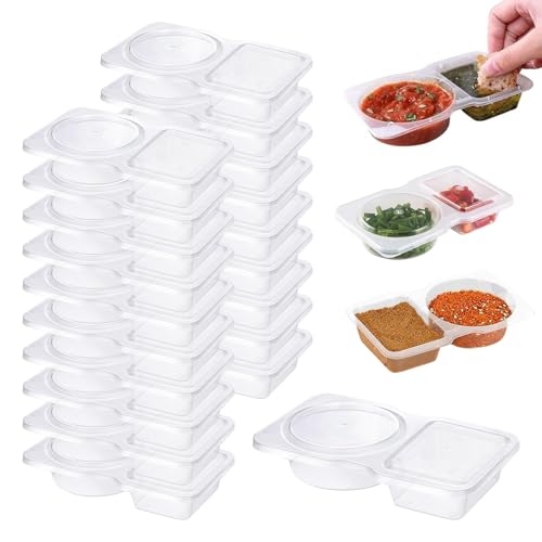 20 Stück Aufbewahrungsdosen mit Deckel, Mikrowellengeeignet, Zweikammer GewüRzbehäLter, 60ml+70ml Kleine Dosen, Auslaufsichere Saucenbecher, Mini-TiefküHldose, für Soßen Dips Gewürze (20) von DTXYBC