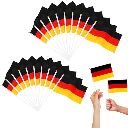 Kleine Deutschland Flagge, 20 Stück Deutsche Mini Handgehaltene Flaggen, 21 x 14 cm Mini Deutschlandfahnen, German Handgehaltene Fahne mit Stab, für 2024 Fußball EM Olympische Party Bar von DTXYBC