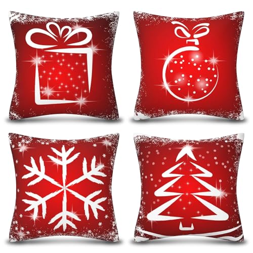 Weihnachtskissenbezüge, Set von 4 Weihnachtsbaum Dekorative Wurf Kissenbezüge, 45 x 45 cm Weihnachten Kissenbezüge, Winter Weihnachten Kissenbezüge Dekor, für Sofa, Heimdekoration Xmas Cushion Covers Weihnachtskissenbezüge, Set von 4 Weihnachtsbaum Dekorative Wurf Kissenbezüge, 45 x 45 cm Weihnachten Kissenbezüge, Winter Weihnachten Kissenbezüge Dekor, für Sofa, Heimdekoration Xmas Cushion Covers von DTXYBC