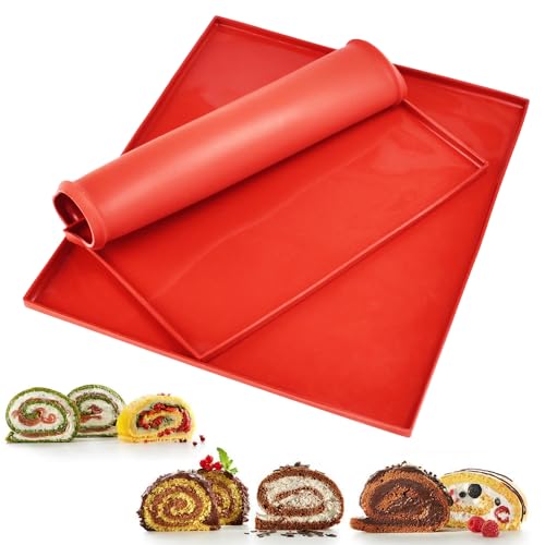 DTYGUIXE 2 Stück Silikon Backblech Rollmatte Biskuitrollenmatte Antihaftbeschichtet Silikonbackmatte Swiss Roll Backmatte 30.5 * 25.8 * 1cm Silikon-Kuchenrollenmatte Biskuitrolle Backform für Kochen von DTYGUIXE