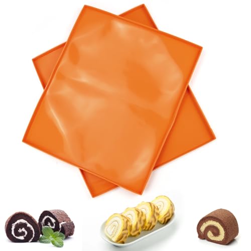 DTYGUIXE 2 Stück Silikon Backblech Rollmatte Biskuitrollenmatte Antihaftbeschichtet Silikonbackmatte Swiss Roll Backmatte 30.5 * 25.8 * 1cm Silikon-Kuchenrollenmatte Biskuitrolle Backform für Kochen von DTYGUIXE