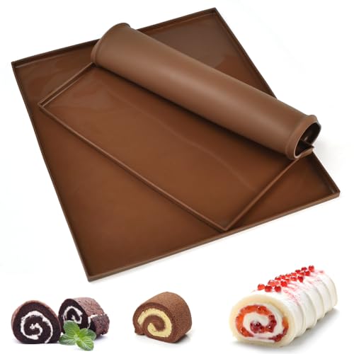 DTYGUIXE 2 Stück Silikon Backblech Rollmatte Biskuitrollenmatte Antihaftbeschichtet Swiss Roll Backmatte Silikonbackmatte 30.5 * 25.8 * 1cm Silikon-Kuchenrollenmatte Biskuitrolle Backform für Kochen von DTYGUIXE