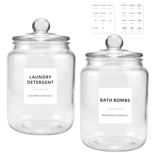 DTYGUIXE 2 Stück Vorratsgläser Groß Glasbehälter Aufbewahrungsglas mit Deckel 2L Waschpulver Glasbehälter Vorratsdosen Waschmittel Pods Aufbewahrung Vorratsgläser mit Etiketten für Müsli, Snacks von DTYGUIXE