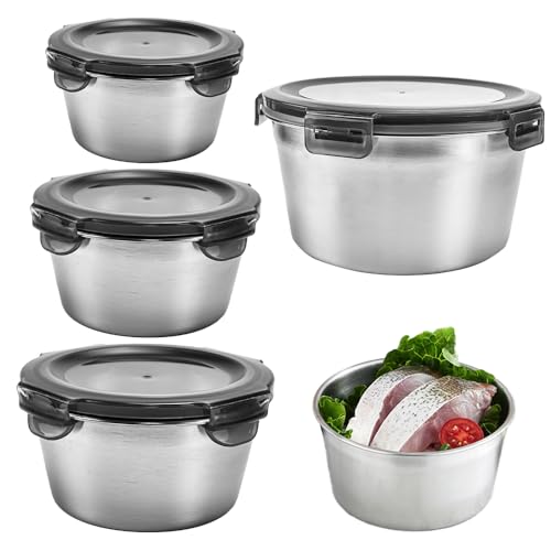 DTYGUIXE 4 Stück Lebensmittelbehälter edelstahl Bento-Lunchbox Lagerbehälter Lebensmittel Küchenbehälter Set Lebensmittel Aufbewahrungsbox mit Deckel für Nudeln, Salat, frischer Sahne, Obst, Brot von DTYGUIXE