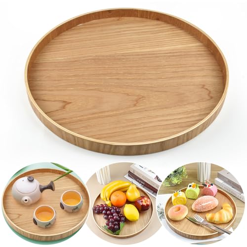 DTYGUIXE Holztablett Rund Serviertablett 30CM Holz Dekotablett Holz Serviertablett Rund Tablett Deko Bambustablett Esstablett für Getränke, Kaffee, Fernbedienungen, Schlüsseln, Schmuck, Kosmetika von DTYGUIXE