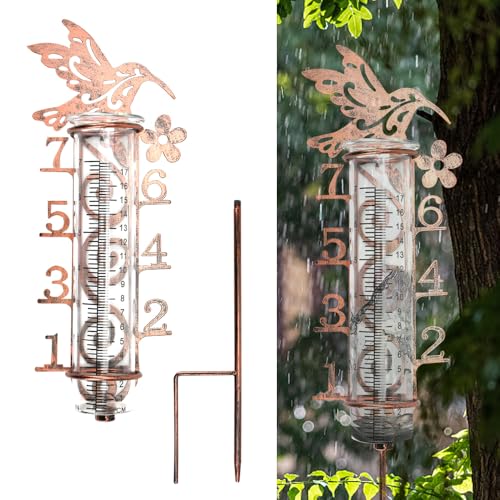 DTYGUIXE Regenmesser für Garten Frostsicher, Garten Niederschlagsmesser, 60 * 12cm Wetterfest Wassermesser mit Klarer Skala, Metall Vogel Wassermengenmesser für Rasen, Terrasse, Feldern, Innenhöfen von DTYGUIXE