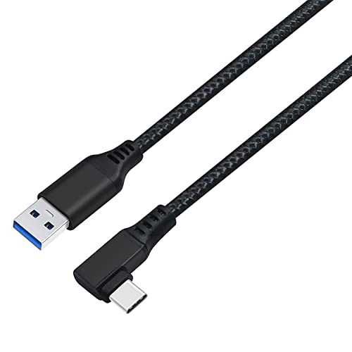 DTech 3 m USB A auf USB C 3.0 Kabel Nylon geflochten 90 Grad 20 V 3 A Schnellladung Datenübertragung 5 Gbit/s High Speed für PC VR Headset Spiel (schwarz) von DTech