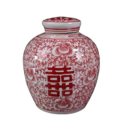 Chinesische traditionelle antike rotes chinesische Keramik Jingdezhen blaues und weißes Porzellan mit Deckel, doppeltes Glück-Muster-Deckel-Jar-Töpfe, 5.9inch von DU HUI